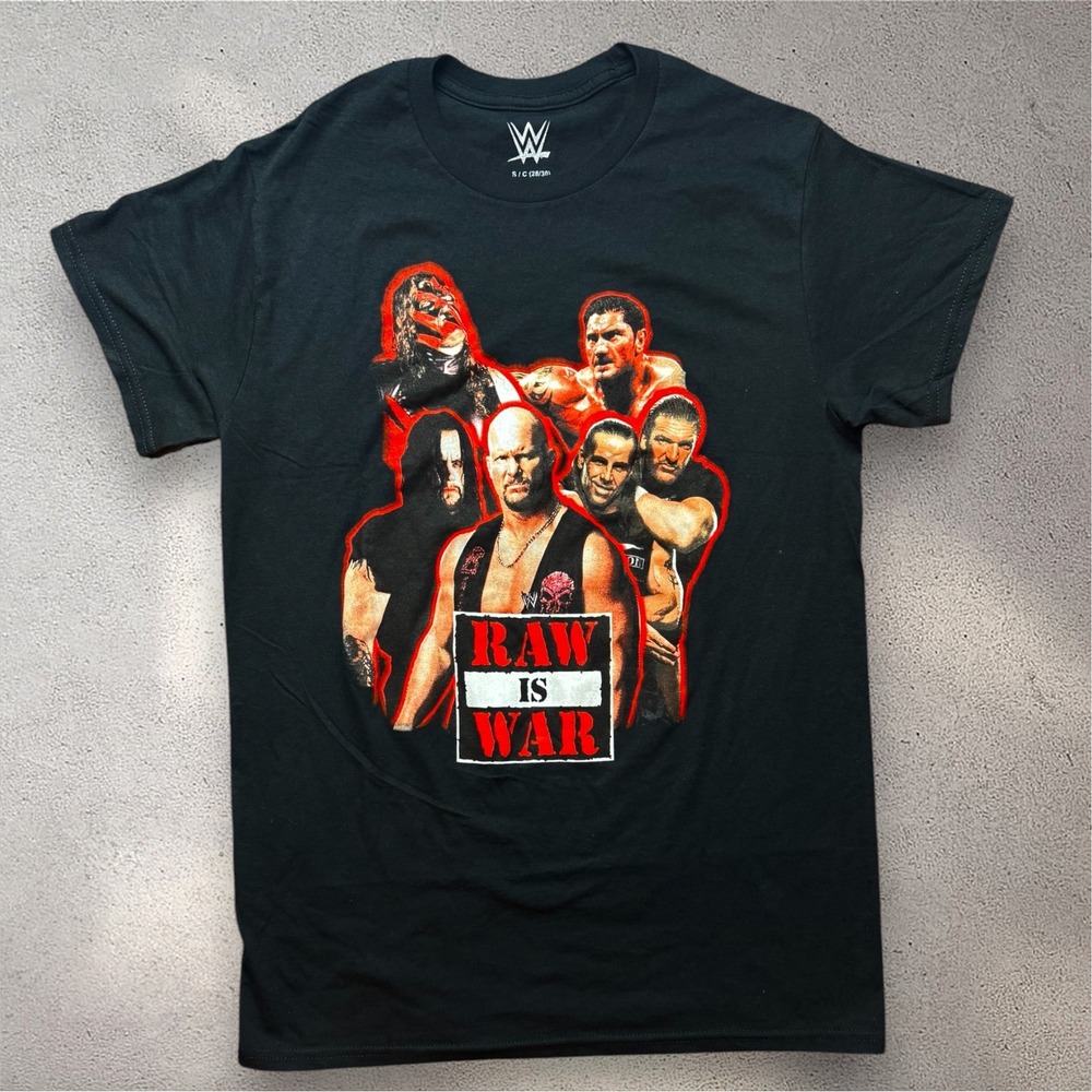WWE Raw Is War T-Shirt Mens Small Black Stone Cold Undertaker Triple H Graphic